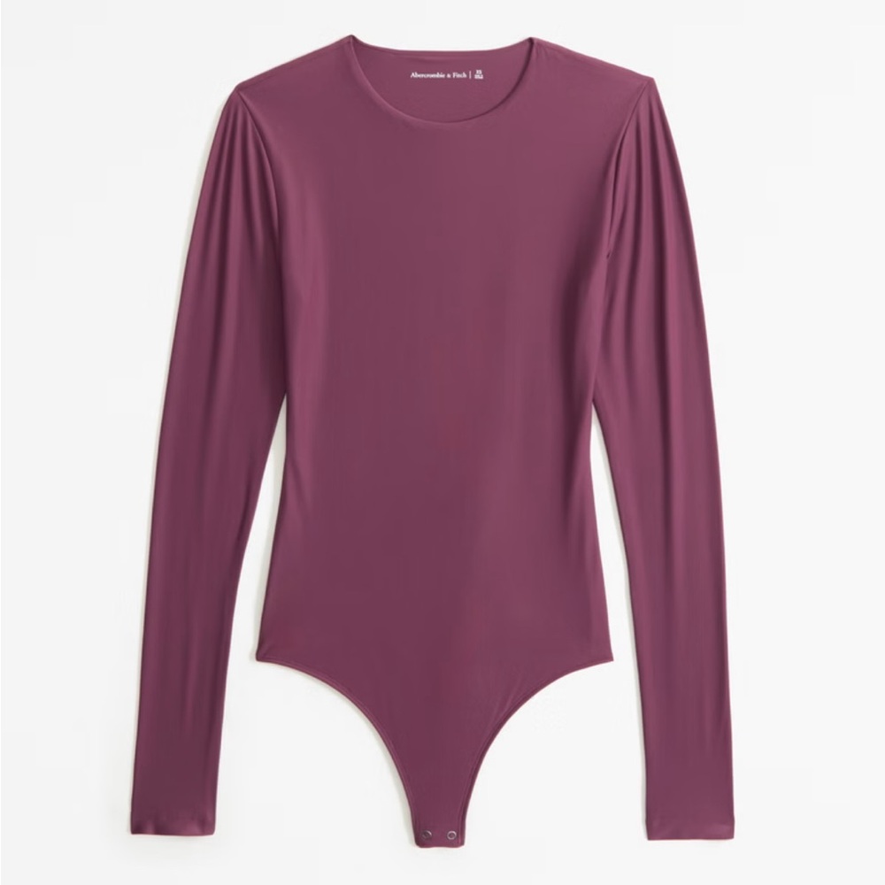 Abercrombie & Fitch Soft Matte Seamless Long-Sleeve Crew Bodysuit — Burgundy